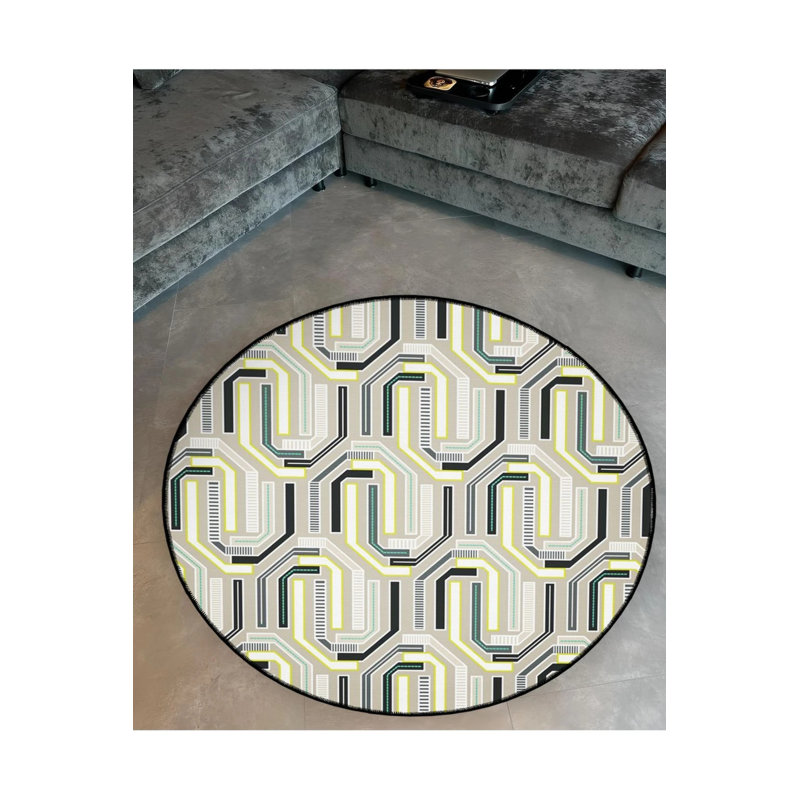 Light Tone Geometric Patterned Round Woven Base Modern Decorative Carpet, Round 2'8"