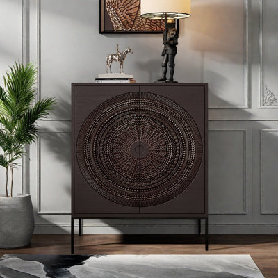 Light Luxury Retro Carved Wooden Accent Cabinet