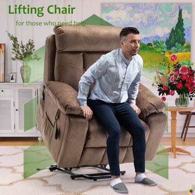 Vayun 40.94"W Oversize Upholsetery Liftable Massage Heater Power Recliner, Cup Holders, Dual Remote