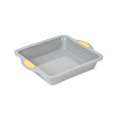 Restaurantware Silicone Baking Moulds Pack of 10 Non-Stick Square Cake Moulds with Handles, Oven-Friendly Dishwashable Freezer-Friendly Heat-Resistant Square Grey Silicone Bakeware with Handles