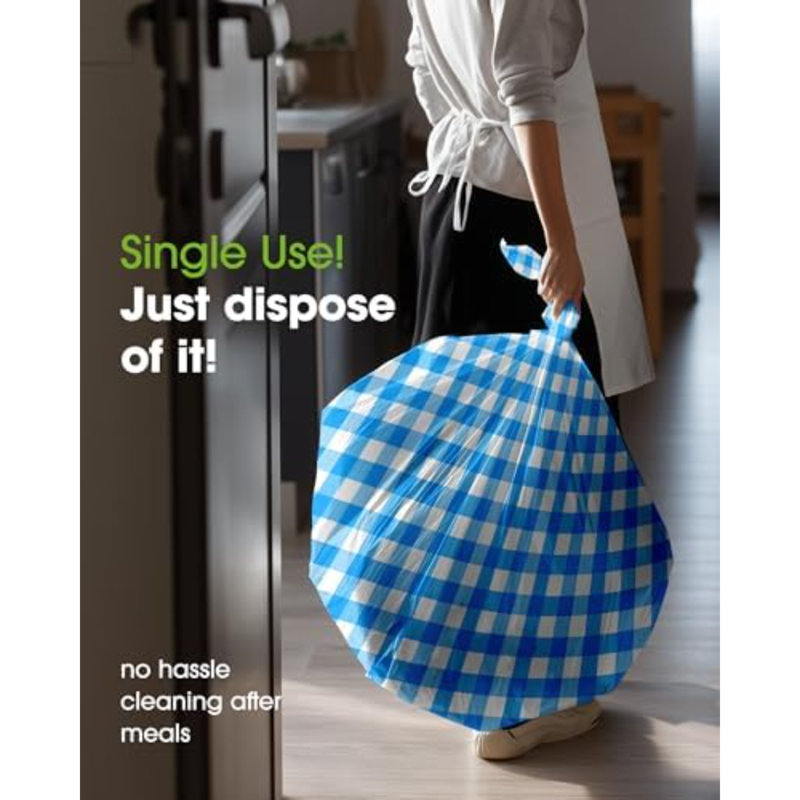 Blue Plaid Plastic Table Cloth Disposable 10 Pack 54x108 Inch, Blue,White
