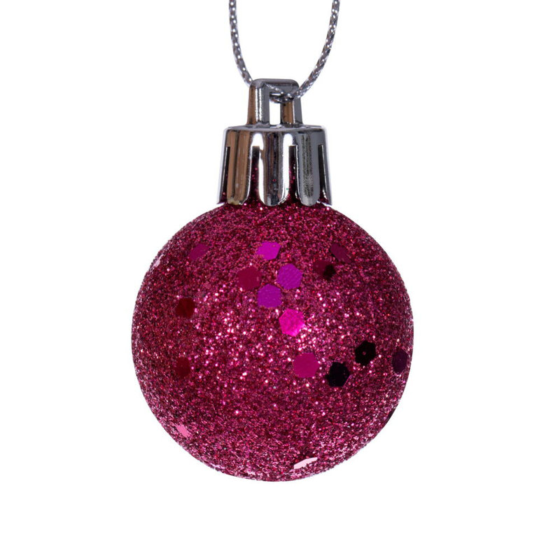  Ensemble d'ornement boule en plastique 1 finition rose vif de 1 po, 36 par ensemble.