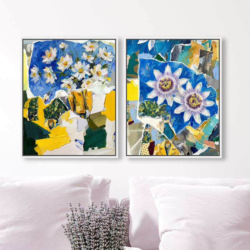 Blue Sunshine Set Floral & Botanical Canvas Print by Oliver Gal, Black Frame, 16 x 20, 17"H x 21"W, White Floater Frame