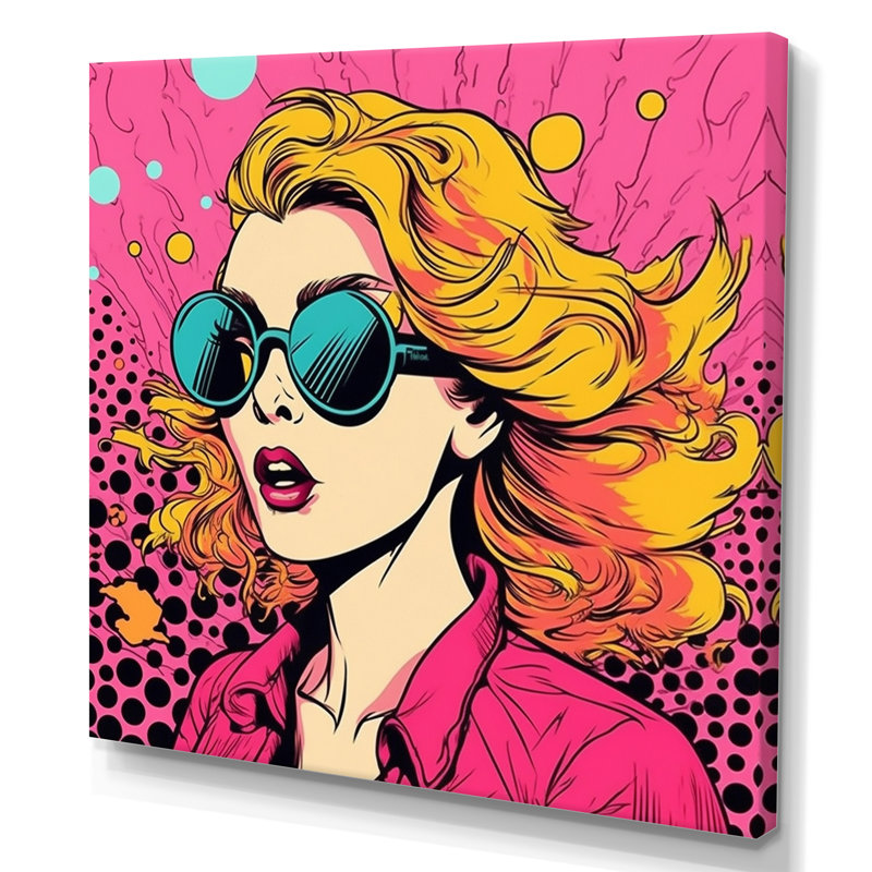 1950s Pop Art, portrait de femme rose I - impressions sur toile de célébrités, H 36 po x l 36 po x P 1,5 po, Toile tendue