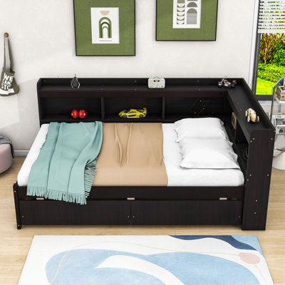 Bed with Drawers and Bookcases