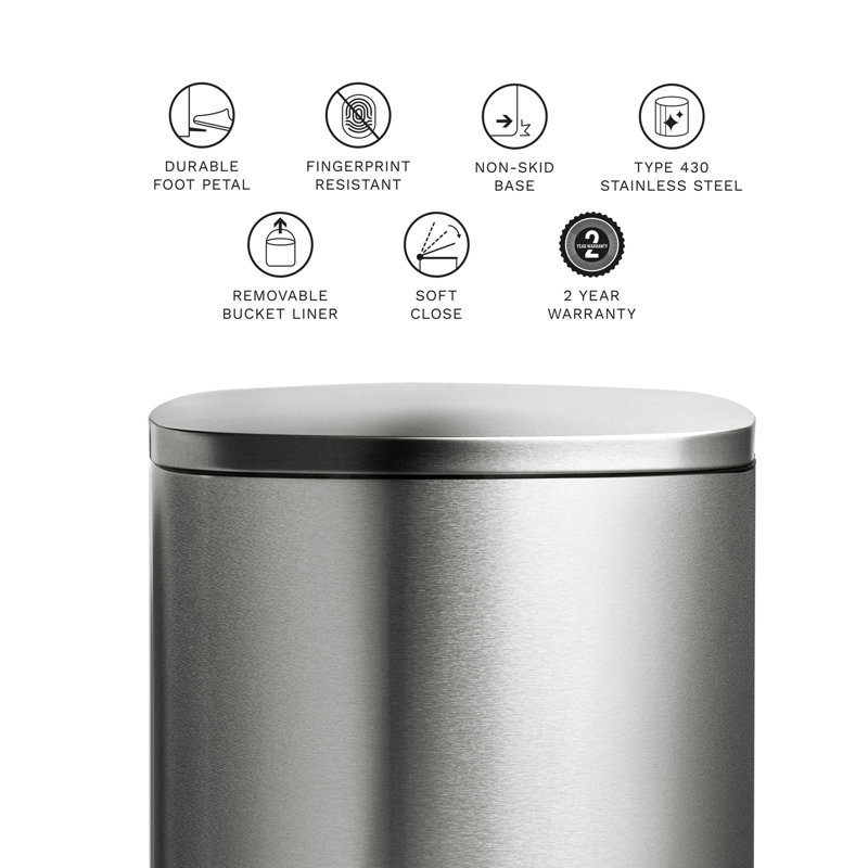 13.2 Gallon Stainless Steel Step-On Trash Can with Soft-Close Lid