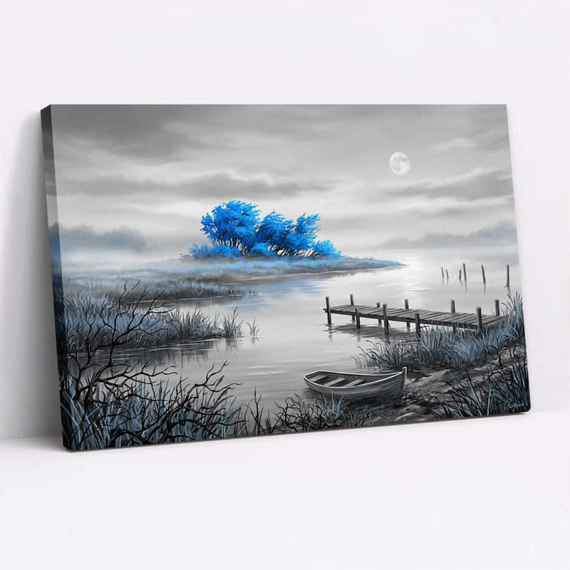 Art mural sur toile Moonlit Lake, H 12 po x l 18 po