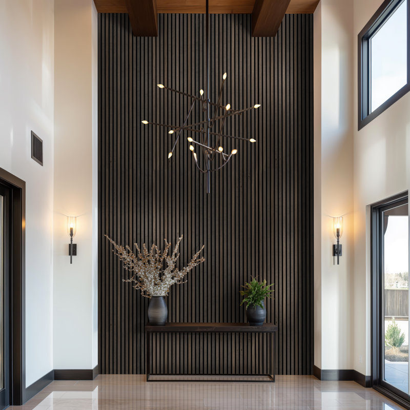 SereniSlats Bark 94.5 in. x 9.5 in. 3D Fluted Wood Slat Acoustic Sound Absorbing Wall Paneling , Bark