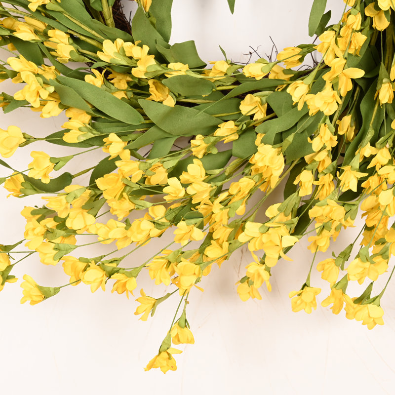 Couronne florale artificielle 24 po Forsythia, Jaune
