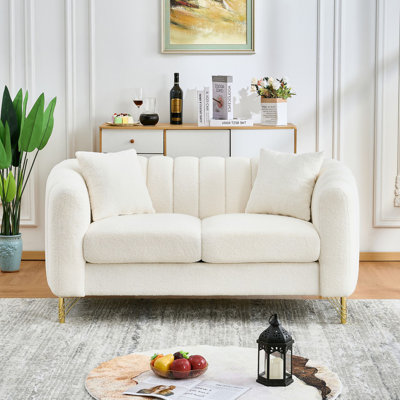 61" Chenille Loveseat Sofa,Luxury 2 Seater Deep Couch,Modern Tufted Couch, Gold Metal Legs Sofa For Living Room, Bedroom, Apartment