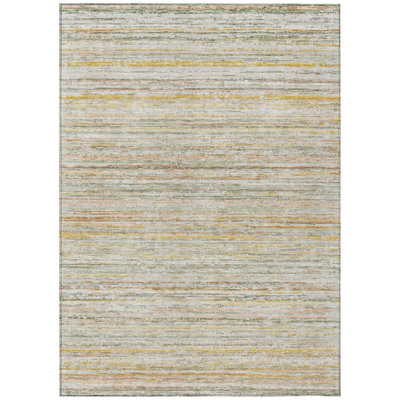 8' X 10' Sage Striped Washable Indoor Outdoor Area Rug