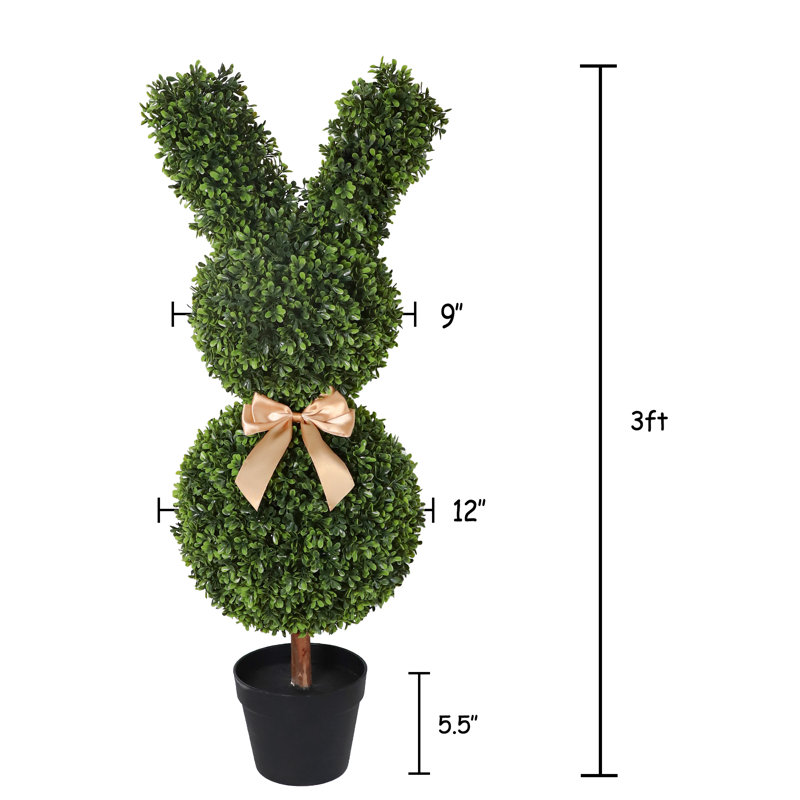 Arbre topiaire en forme de lapin 36 "avec arc doré (ensemble de 2)