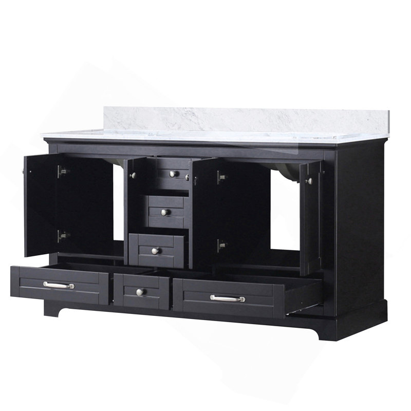 Meuble-lavabo double espresso 60 po X P 22 po D, plateau en marbre de Carrare, 60", Espresso