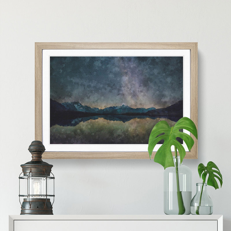 Mountain Star Reflection in Italy - Picture Frame Painting Print, Oak Framed, 45cm H x 63cm W x 2cm D
