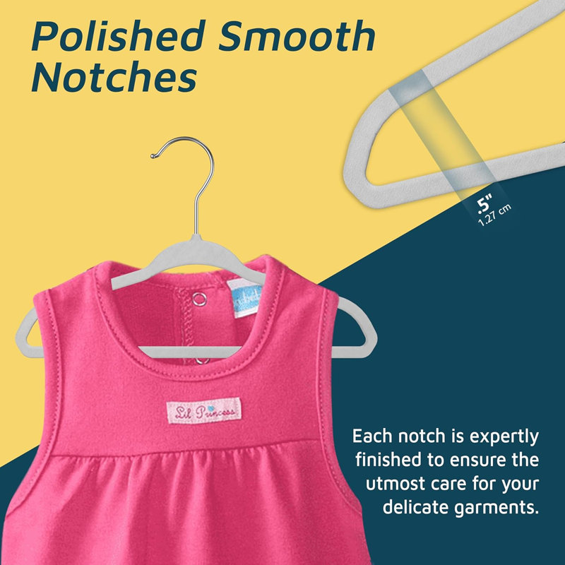 Paquet de 20 cintres en velours blanc pour enfants, cintres antidérapants pour bébés et tout-petits de 10,83 po, mince en plastique ABS avec crochet pivotant à 360 ° et épaules entaillées, capacité jusqu'à 10 lb