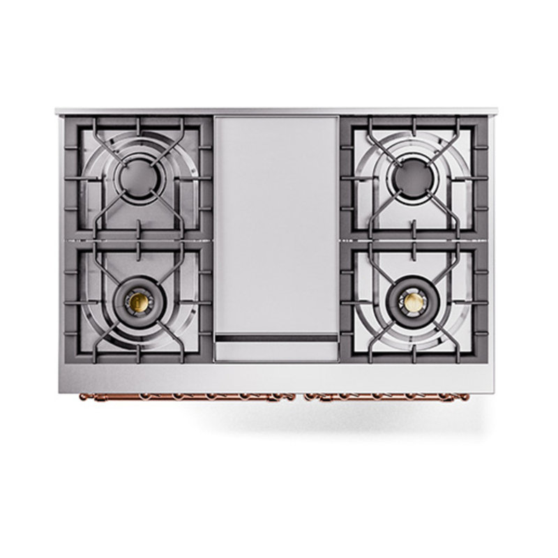 ILVE Nostalgie II Noblesse 40 in Dual Fuel Range, Liquid Propane, White/Copper
