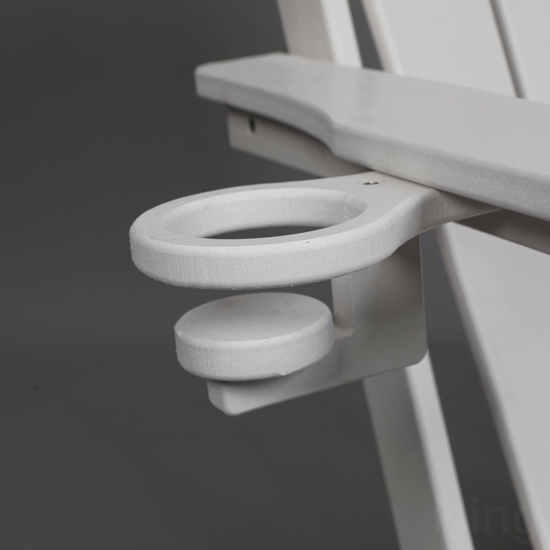 Outdoor Adirondack Chair, Foldable With Dual Cup Holder, Composite Material With Wood Texture, White