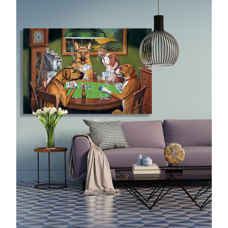 Mignons chiens jouant aux pokers sur toile, H 32 po x l 48 po x P 1,5 po