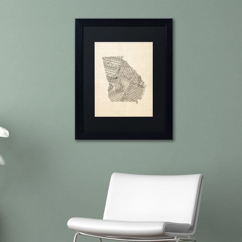 "old sheet music map of georgia" par michael tompsett, impression sur toile encadrée, H 20 po x l 16 po x P 0,5 po, Noir mat