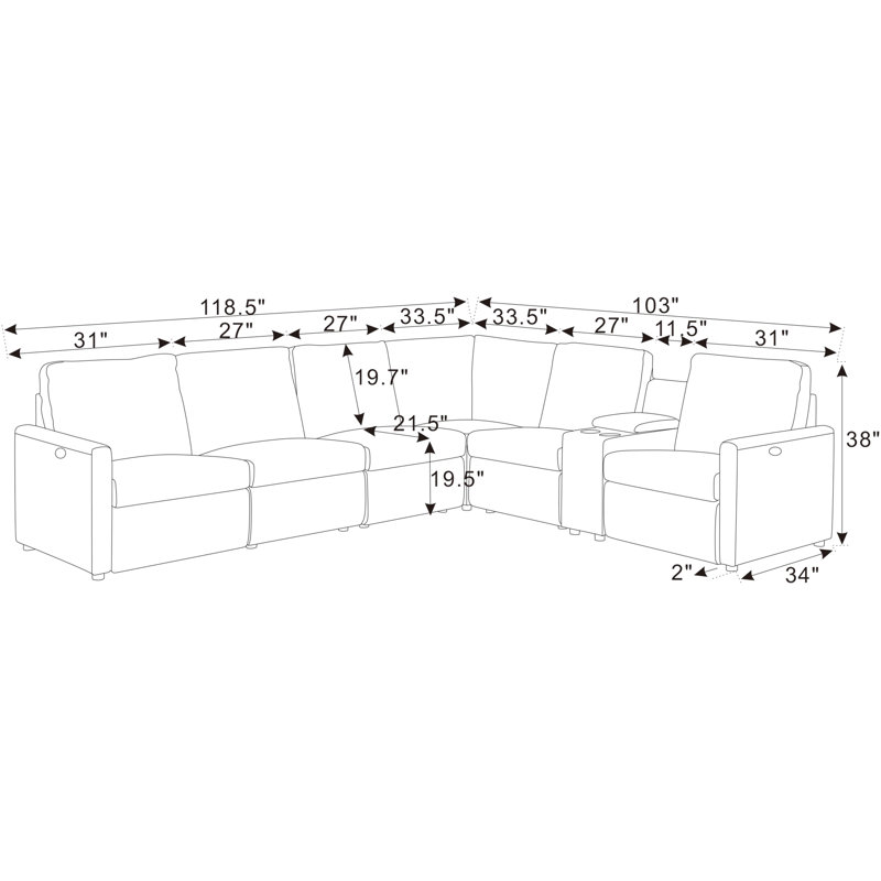 The Seaside Reclining Sectional Sofa, Espresso Genuine Leather
