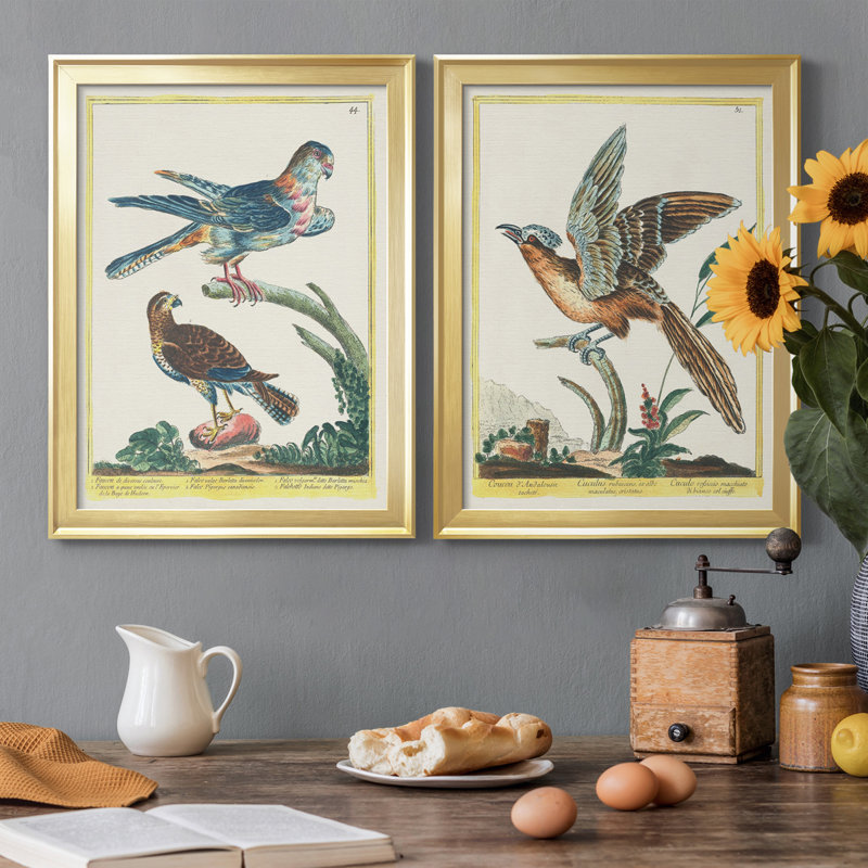 «Pastel Birds III», ensemble de 2 peintures sur toile encadrées, Or, H 36,5 po x l 53 po x P 1 po