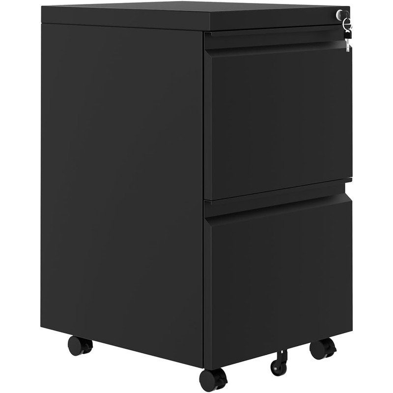 2-Drawer File Cabinet on Wheels with Lock, Under Desk Rolling Metal Storage for Home Office