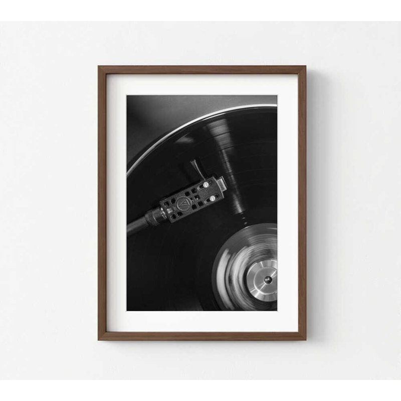 Spinning Vinyle - reproduction de photographie de musique en noir et blanc, H 16 po x l 12 po, Brun