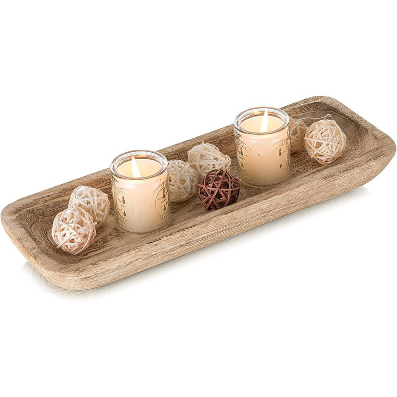 Wooden Decorative Dough Bowl, Long Narrow Tray For Home, Kitchen, And Dining Table Centerpieces