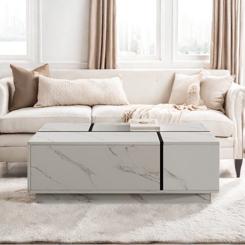 Rectangular Sliding Top Coffee Table With 2 Drawers And 2 Hidden Storage Compartments