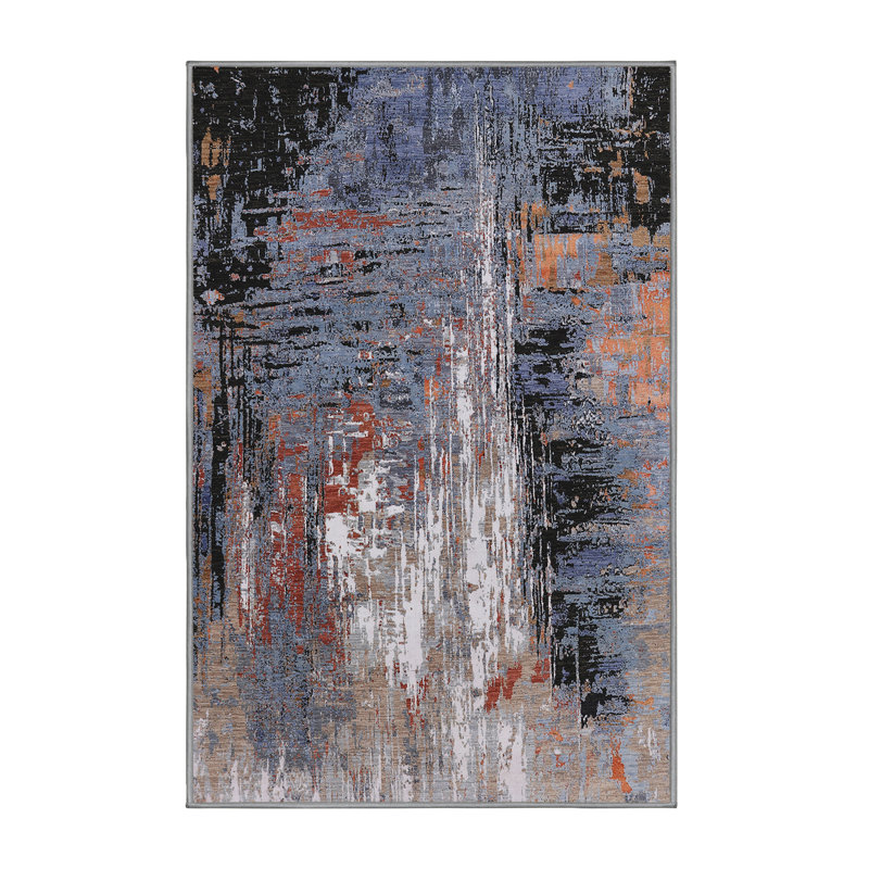 Tapis bleu / noir / gris à motif abstrait Bruceville, Tapis de couloir 2 pi x 5 pi