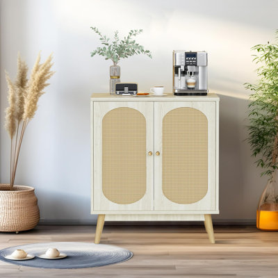 Buffet Cabinet,Natural Rattan Cabinet With Solid Wood Feet,Sideboard Cupboard Accent Cabinet,Kitchen Storage Cabinet With 2 Door,Adjustable Shelves,Fo