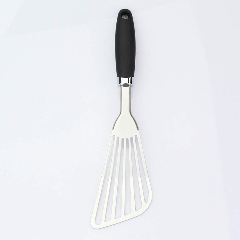 Spatule à poisson en acier inoxydable 304, spatule à poignée ergonomique antidérapante, noire