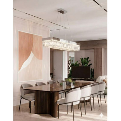 Transitional 4-Light Chrome LED Crystal Rectangular Chandelier