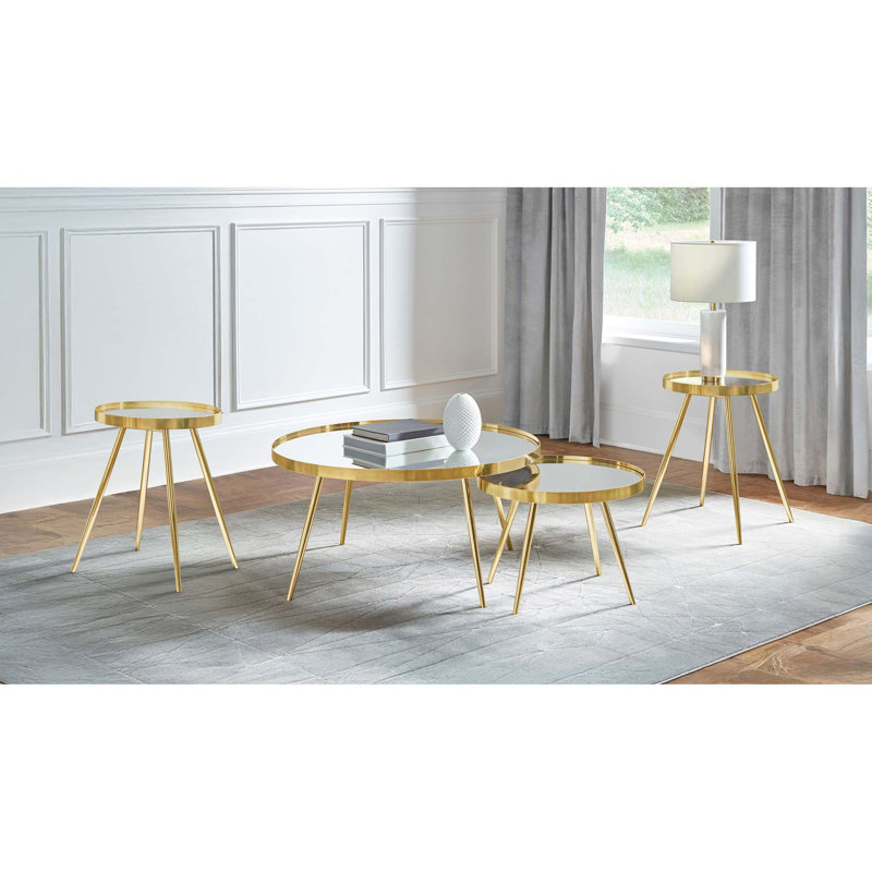 Ensemble de table moderne quatre pièces avec dessus en miroir et conception emboîtable