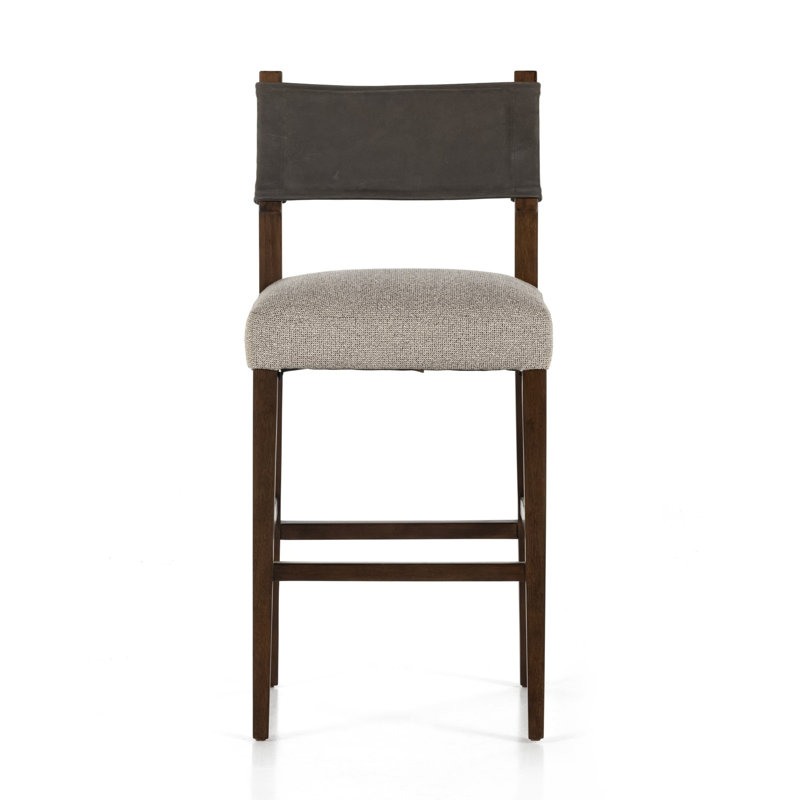 Ferris Stool, Bar Stool (29.92" Seat Height), Tulsa Ink/Nubuck Charcoal Rayon/Viscose/Leather, Antique Sable