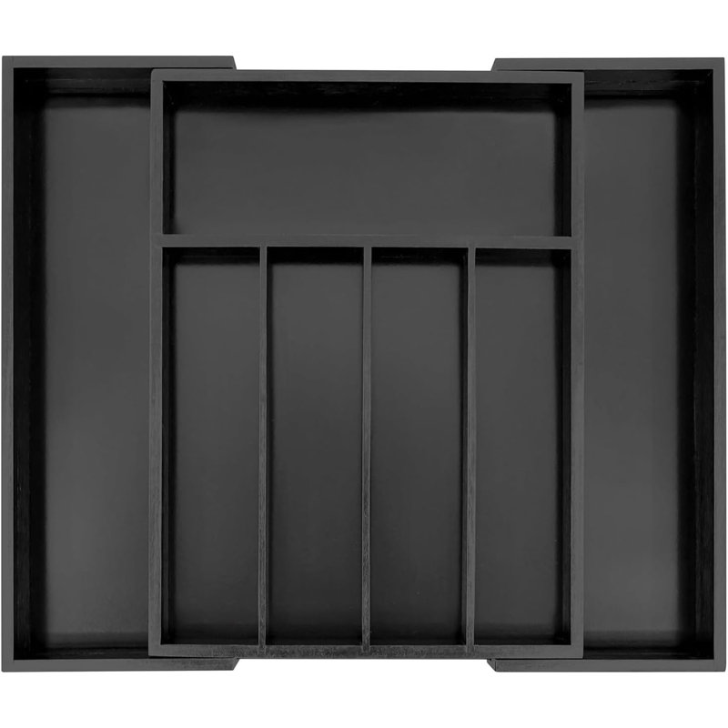 Bamboo Cutlery Drawer Organiser 5-7 Compartment Expandable Cutlery Tray Black