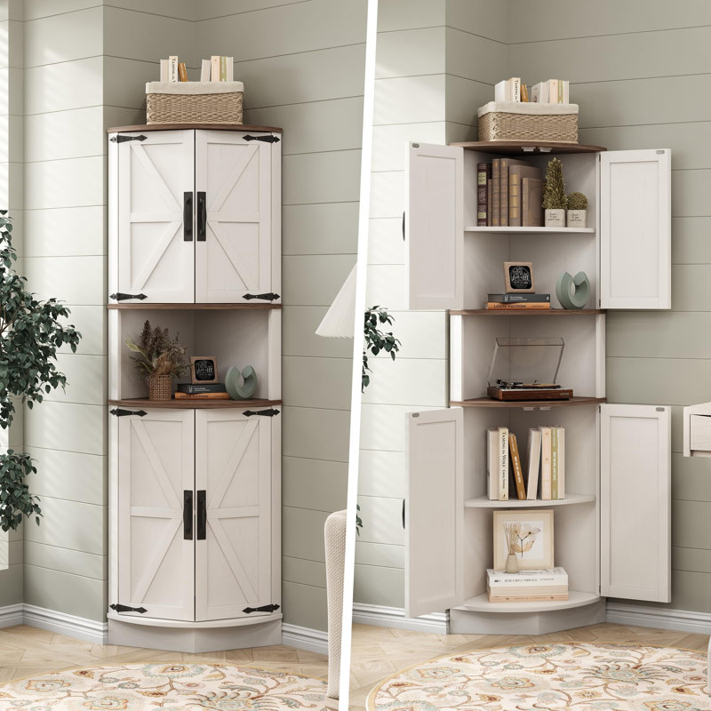 Grande armoire de coin 64,8 po Farmhouse, Blanc