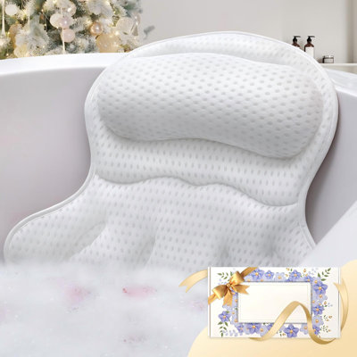 Bath Pillow Luxury Bathtub Pillow, Extra Soft & Comfortable Bath Pillows For Tub Head Neck And Back Support, With 4D Air Mesh Cushions & Non-Slip Suction Cups - Bath Accessories Spa Gifts 