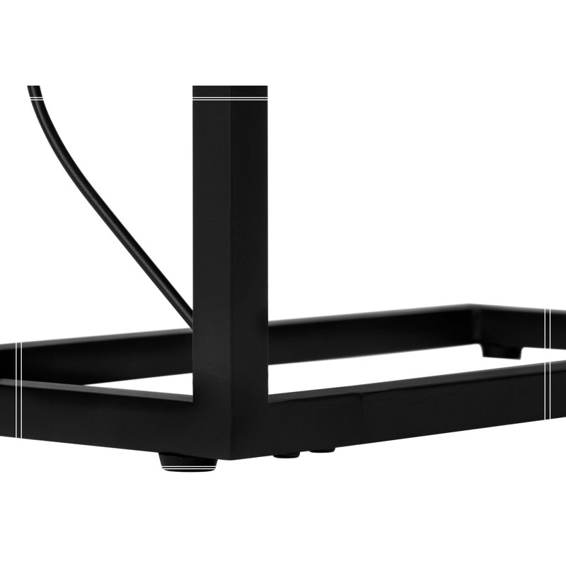 Table d'appoint, en forme de C, bout, côté, collation, salon, chambre à coucher, stratifié aspect marbre blanc, métal noir, contemporain, moderne