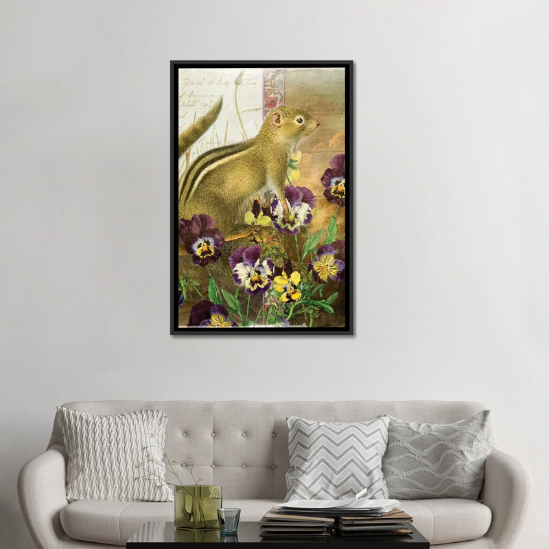 «Whimsical Animals Series: Chipmunk», impression sur toile tendue, 48" H x 32" W x 1.5" D, Black Framed