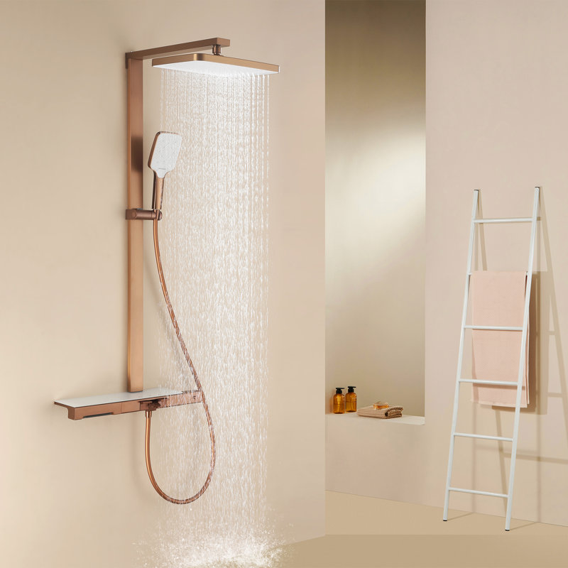 13.4-Inch Wall Mount Thermostatic Complete Shower System with Shelf