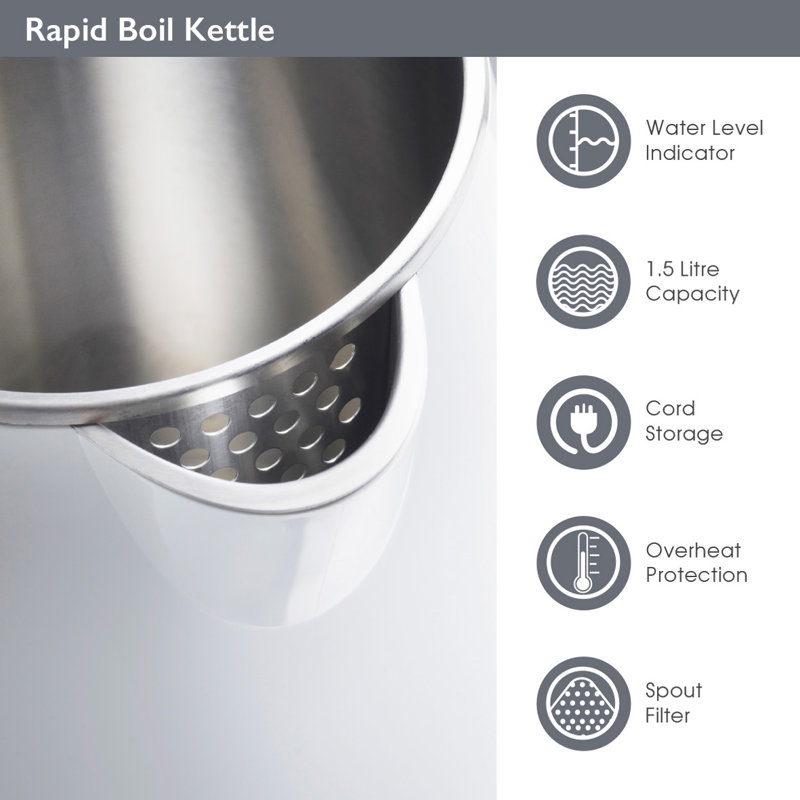 Quest 1.5L Stainless Steel Electric Tea Kettle