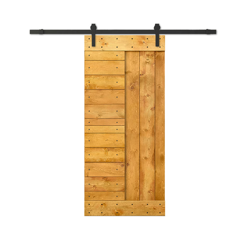Porte de grange à panneaux et en bois avec quincaillerie d'installation, 42 po x 84 po, Érable colonial