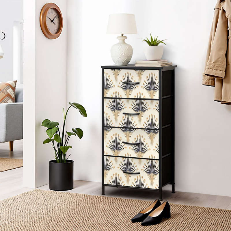 4 Drawer Dresser for Bedroom, Narrow Chest of Drawers, Wooden Top and Study Iron Frame 18"x37.5"-(WxH)