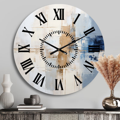White And Blue Paint Fusion - Abstract Painting Black Face Wall Clock
