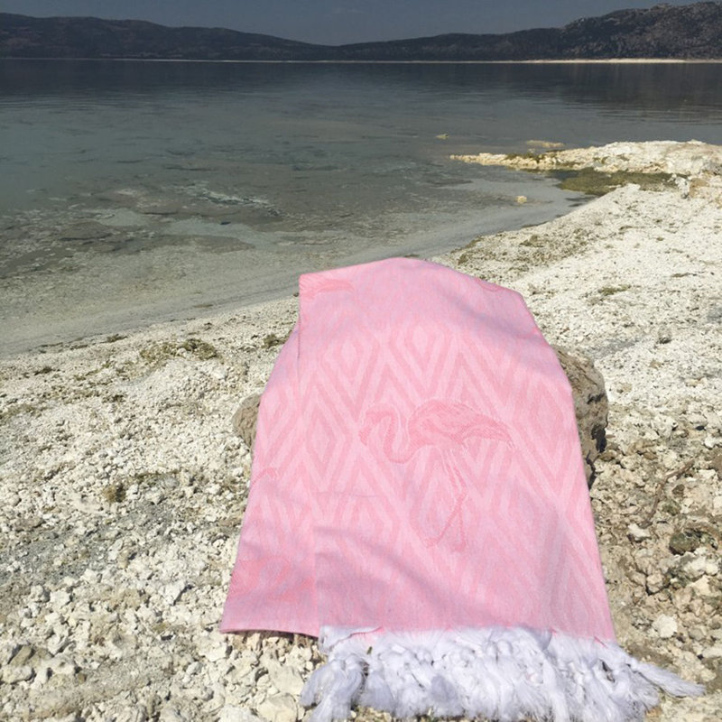 Serviette de plage Fouta Premium, motif flamant rose, 39,4 po x 70,9 po | 100% coton, très absorbant, doux et léger, lavable à la machine, couleur rose | Parfait pour la plage, la piscine, le spa et les voyages