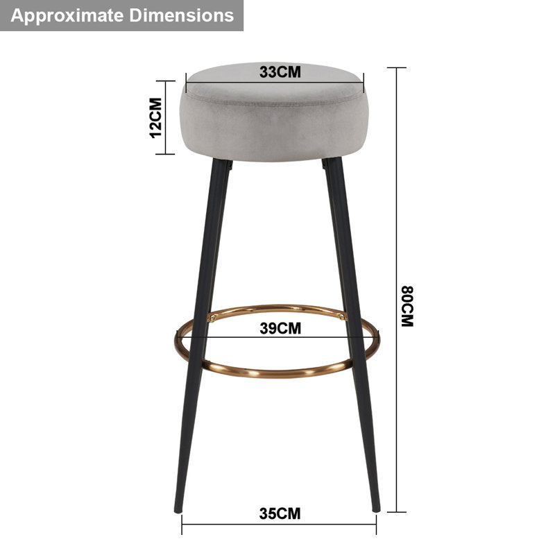 Tiana Upholstered Counter Stool with Metal Frame, Grey