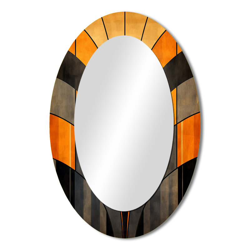 Vecteurs orange et gris - grand miroir mural ovale sur métal, 36 po x 24 po