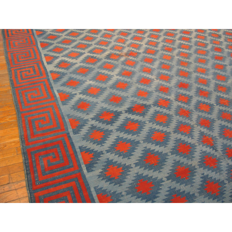 Large Square Shape Tribal Allover Geometric Design Antique Indian Cotton Dhurrie Rug