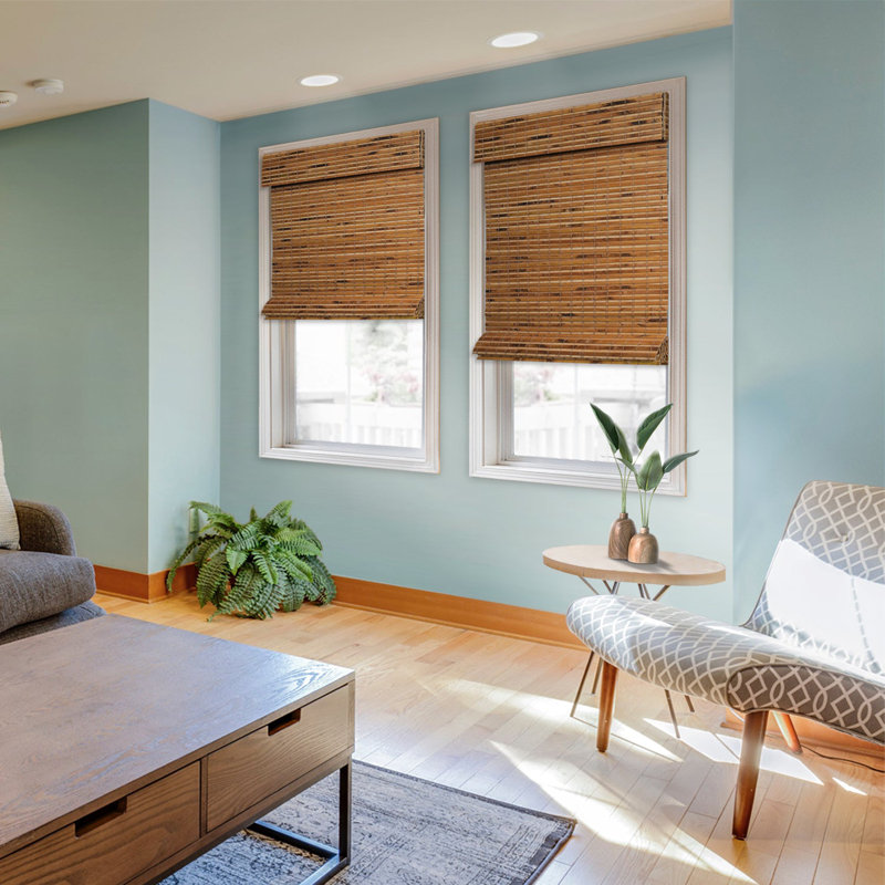 Natural Woven Light Filtering Cordless Bamboo Roman Shades, 67.5"W x 48"L